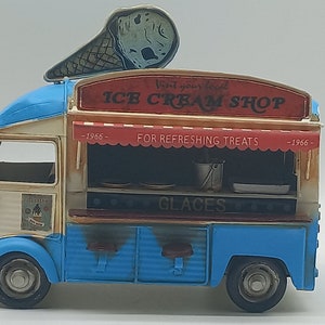 ヴィンテージ アイスクリーム カート モデル、1966 年レプリカ、金属製フードトラック、手作り、長さ 10.6 インチ、コレクター向けディスプレイ、ノスタルジックな装飾