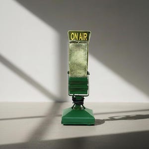 Handmade Vintage Green Metal Microphone Statue | Industrial Music Decor
