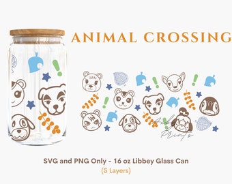 Animal Crossing New Horizon SVG 16oz Libbey Glass Can Size File SVG per Cricut fai da te, solo download digitale
