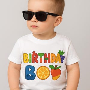 Letras de frutas para CUMPLEAÑOS (PNG) – Diseño de camiseta para primer cumpleaños – Imprimible con dibujos animados para sublimación DTF – Descarga digital