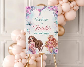 Editable Mermaid Party Welcome Sign, Under the Sea Birthday Poster, Mermaid Theme Party Sign, Digital Download Mermaid Party Decor, M2427