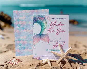 Editable Girls Mermaid Shellabrate Invite, Mermaid Birthday Invitation, Under the Sea Invite, Girls Party Invitation, Instant Download M2419