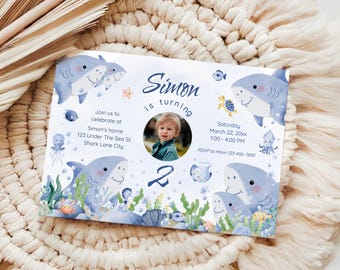 Editable Baby Shark Invite, Printable Boy Birthday Invitation, Baby Shark Party 2nd Birthday, Under The Sea Invite, Instant Download, M2440