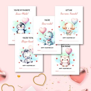 Editable Valentine’s Day Cards for Kids, Valentines Gift Tags, Classroom Heart’s Day Party Favors, Printable Animal Valentine's Day Cards