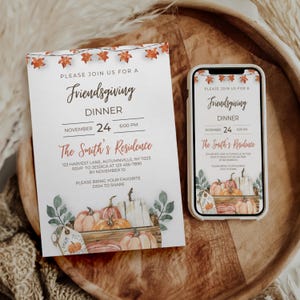Editable Friendsgiving Invitation, Friendsgiving Invite, Thanksgiving Dinner Invite, Mobile E-vite, Canva Template, Instant Digital Download