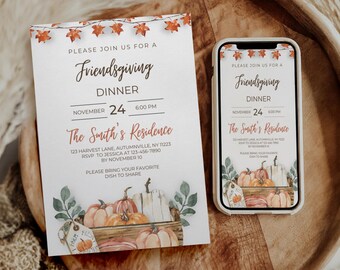 Editable Friendsgiving Invitation, Friendsgiving Invite, Thanksgiving Dinner Invite, Mobile E-vite, Canva Template, Instant Digital Download