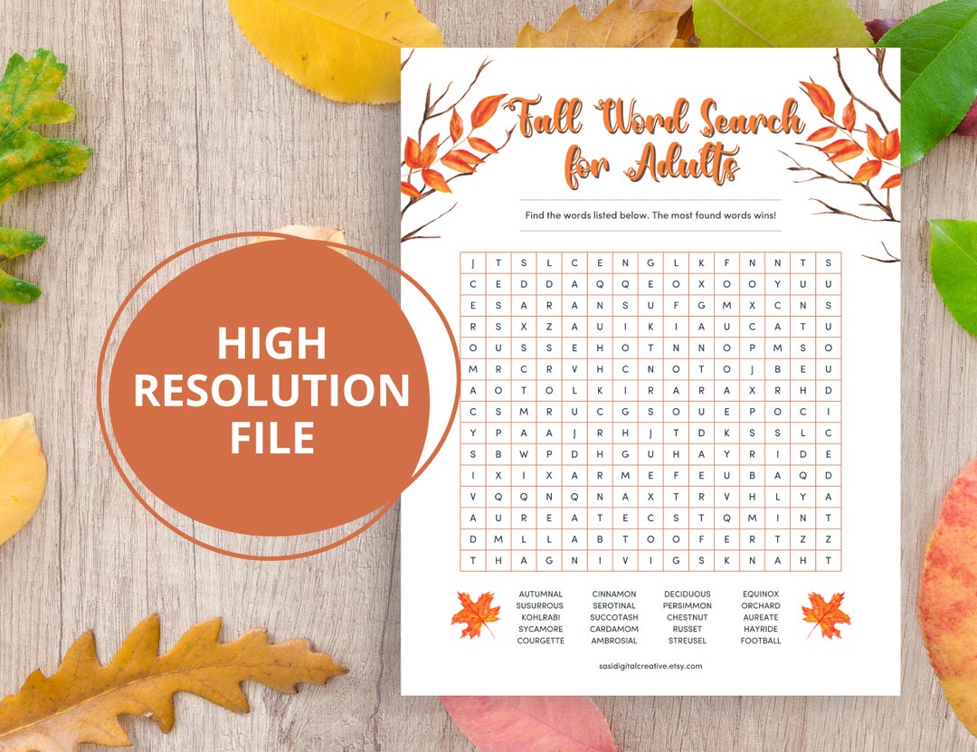 Fall Word Search Printable Game, Thanksgiving Games for Adults, Autumn ...