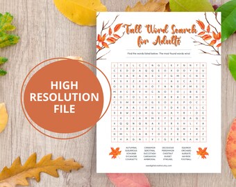 Fall Word Search Printable Game, Thanksgiving Games For Adults, Autumn Printable Game, Brain Games For Seniors, Instant Download Party Games