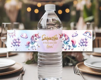 Unicorn Water Bottle Label, Editable Birthday Labels, Magical Birthday Decor, Printable Unicorn Labels, Party Supplies for Kids, M2433
