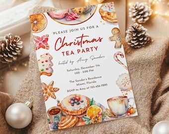 Editable Gingerbread Christmas Tea Party Invitation, Holiday Cookie Invite, Tea Party Invite, Canva Template, Instant Digital Download