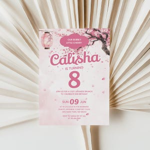 Editable Japanese Sakura Birthday Invite, Girls 8th Birthday, Watercolor Invitation Template, Baby Girl Cherry Blossom Party Card, M2505