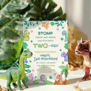 Editable Two Rex Dinosaur Birthday Invitation, Dinosaur 2nd Birthday Template, Two Rex TRex Party Invite, Boy Second Bday Party, M2439