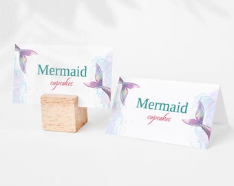Editable Mermaid Food Tent, Food Labels for Mermaid Birthday, Under the Sea Party Place Cards, Food Signs Template, Instant Download, M2427