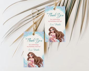 Editable Mermaid Favor Tags, Printable Mermaid Thank You Tags for Party Favors, Under the Sea Birthday Gift Tags, Mermaid Party Decor, M2427