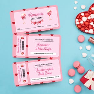 Printable Love Coupons Book, Customizable DIY Valentine&#39;s Day Coupon, Girlfriend Boyfriend Anniversary Gift for Her Him, Love Vouchers