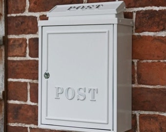 Hand Crafted Light Stone Silver Text Post Box, Steel and Aluminium Robust Lockable Secure Post Box, Parcel Box, Mail Box, Letter Box