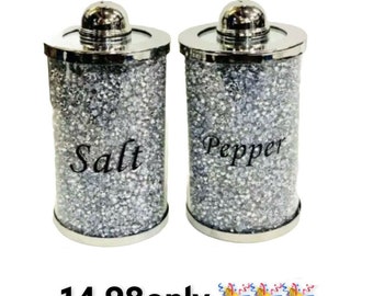 Salt And Pepper Shakers Silver Crushed Diamond Crystal Filled Kitchen BLING Free UK Post