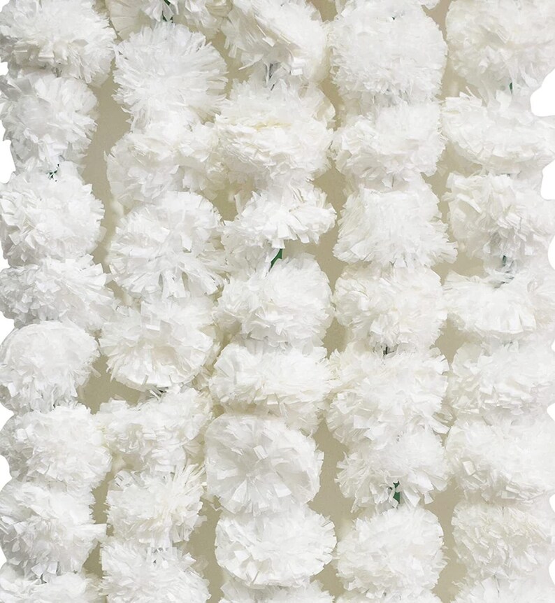 BML 5 x künstliche Ringelblumen-Girlanden Strings indische Hochzeit Diwali Dekor 132 cm handgemachte Festival-Dekoration Weiß