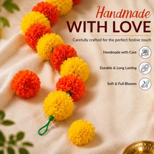 BML 5 x künstliche Ringelblumen-Girlanden Strings indische Hochzeit Diwali Dekor 132 cm handgemachte Festival-Dekoration Bild 12