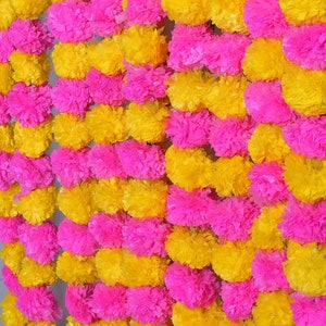 BML 5 x künstliche Ringelblumen-Girlanden Strings indische Hochzeit Diwali Dekor 132 cm handgemachte Festival-Dekoration Pink Mix Yellow