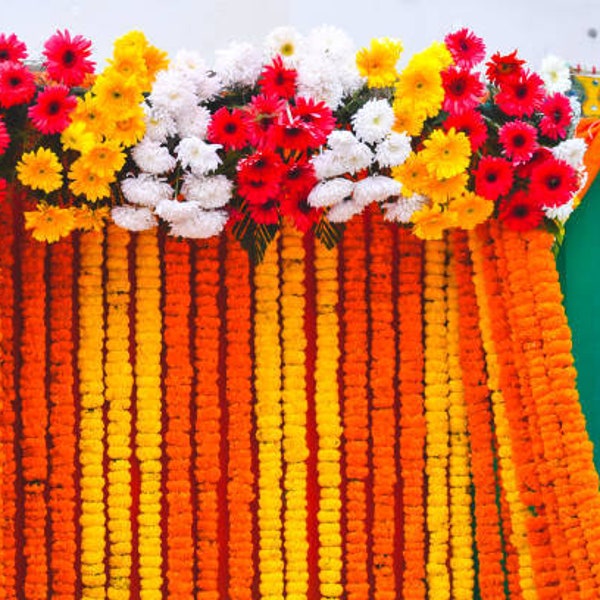 Indian Marigold Flower Artificielle Décorative Deewali Marigold Flower Garland Cordes pour la décoration de fête de mariage de Noël UK SELLER