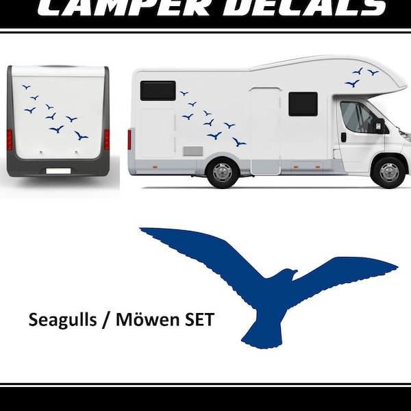 RV decals for camper | seagulls sticker pack with 37 pieces sea birds decals motorhome decor and campervan gift for trailer