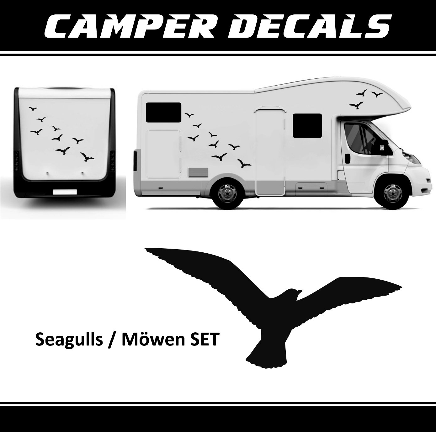 RV Decals for Camper Seagulls Sticker Pack With 37 Pieces Sea Birds
