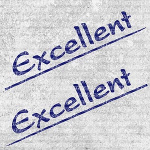 May include: The word "Excellent" is written twice in blue ink on a textured white background. The word is underlined with a blue line.