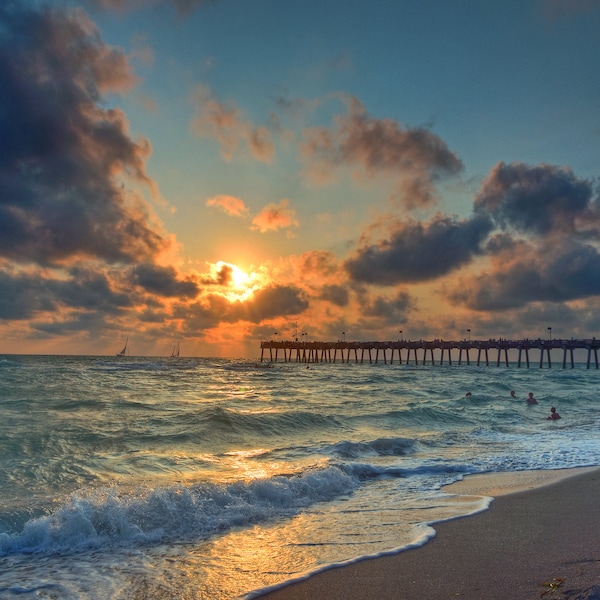 Venice Fishing Pier, Sunset Over Ocean, Florida Wall Art, Canvas Print, Photo Print, Venice Beach, by Ron Graddy Photo