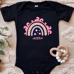 Girls Personalized Name Rainbow Onesie - Custom Name Baby Girl Onesie - Neutral Pink Rainbow Baby Onesie