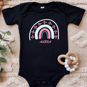 Girls Personalized Name Rainbow Onesie - Custom Name Baby Girl Onesie - Neutral Pink Rainbow Baby Onesie