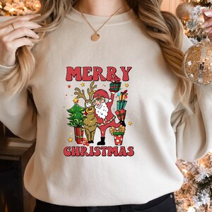 Merry Christmas Sweatshirt, Womens Christmas Sweatshirt, Christmas Deer Sweatshirts, Christmas Gift Women,Christmas Santa Sweatshirt