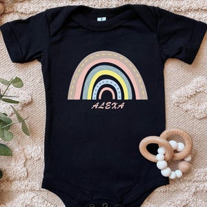Girls Personalized Name Rainbow Onesie - Custom Name Baby Girl Onesie - Neutral Pink Rainbow Baby Onesie