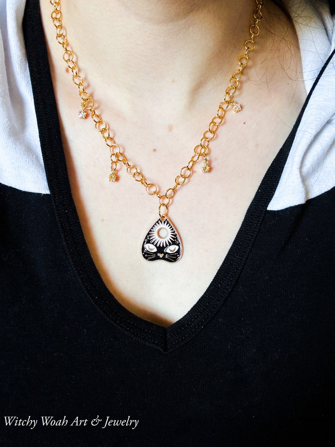 Black Cat, Crystal Star, Handmade Necklace, Cat Necklace, Cat Lover