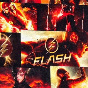 May include: A collage of images featuring the Flash, a superhero known for his super speed. The images show the Flash in various poses, with lightning bolts and red and yellow colors.