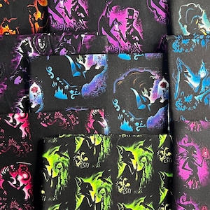Disney Good vs Evil 100% Cotton Fabric Bundle, 12 Remnants, Mystery Grab Bag NO Duplicates