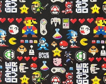 Game Over Video Game Remnants | 100% Cotton Fabric