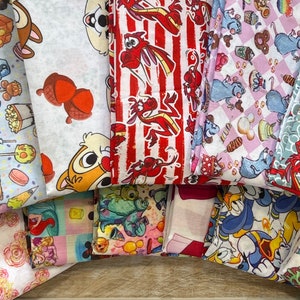 Disney Poly Cotton Fabric Bundle, 12 Remnants, Mystery Grab Bag NO Duplicates