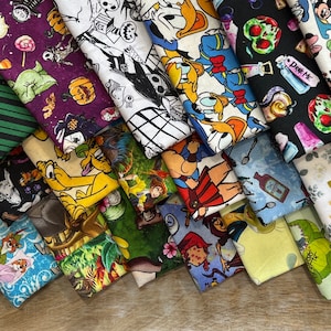 Disney 100% Cotton Fabric Bundle, 6 Fat Quarters, Mystery Grab Bag NO Duplicates