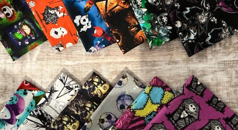 Nightmare Before Christmas Jack Skellington 100% Cotton Fabric Bundle, 12 Remnants, Mystery Grab Bag NO Duplicates image 1