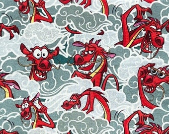 Mulan Mushu the Red Dragon Remnants | 100% Cotton Fabric