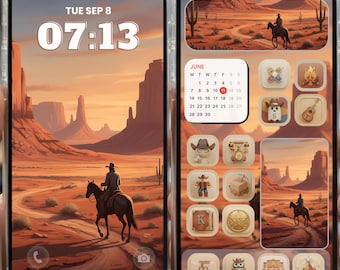 Western Minimal Matte App Icons, Rustic Widgets & Wallpapers, Cowboy Cowgirl vibes Aesthetic iOS Android iPad iPhone, 3D Country boho Desert