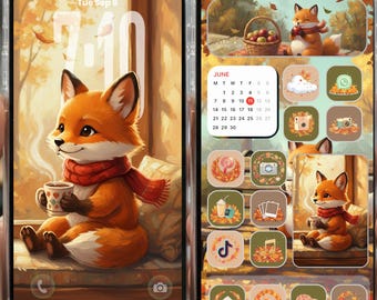 Pack d'icônes et de widgets d'application Automne – iOS, Android, iPad – Fonds d'écran esthétiques confortables, renard, citrouille d'Halloween, icône automne, thème d'icônes de l'application iOS 26