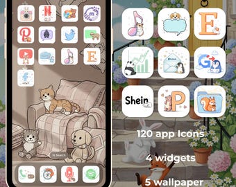 App icons set, Cute Cozy Icons Pack, iPhone Theme, Android Phone Theme, Phone Home Screen Widget, Hand drawn Pastel icons, cute Wallpapers