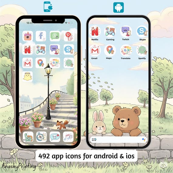 Cute Cozy Icon Set, Cute Icons Pack, iPhone Theme, Android Phone Theme, Phone Home Screen Widget, Hand drawn Pastel icons, cute Wallpapers