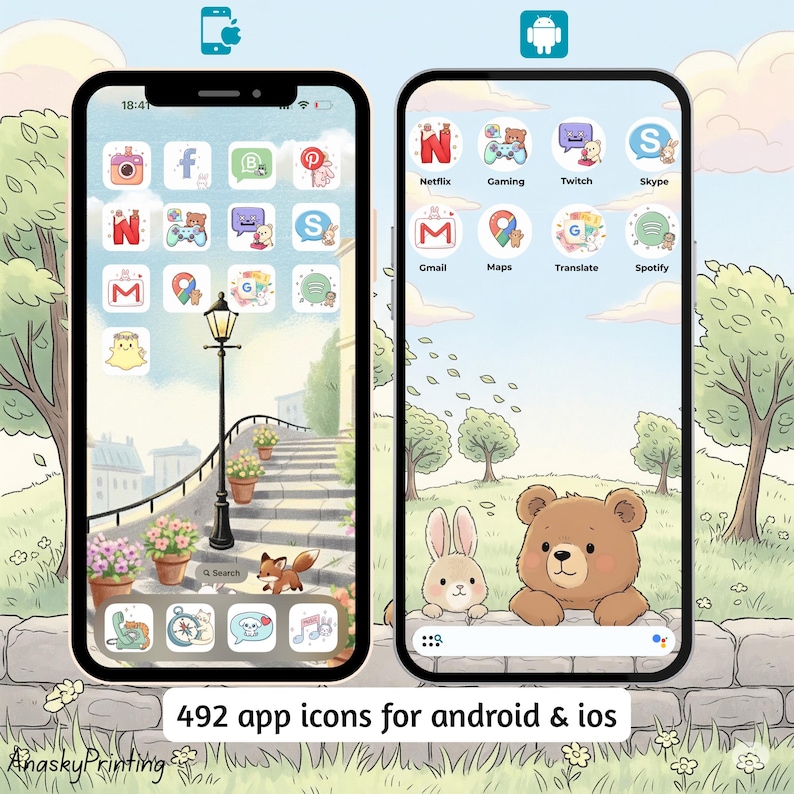 Cute Cozy Icon Set, Cute Icons Pack, iPhone Theme, Android Phone Theme, Phone Home Screen Widget, Hand drawn Pastel icons, cute Wallpapers