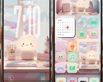 Iconos de aplicaciones 3D Jelly Kawaii para iOS, widgets y fondos de pantalla, diseño kawaii acogedor y lindo, diseño pastel 3D brillante, escritorio estético, Android, iPad y iPhone.
