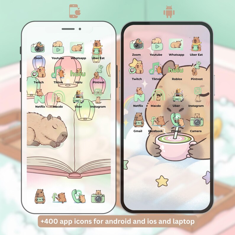 App Icons Wallpapers, Cozy Capybara Pastel App Icons, Cute Hand Drawn ...