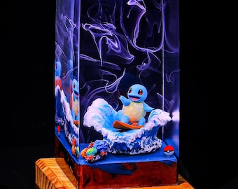 Surfing SQUIRTLE Pokemon Epoxy Lamp,POKEMON WORLD Resin Diorama Lamp, Custom Diorama Kit, Pokemon Gifts and Table Lamp Mother day gifts