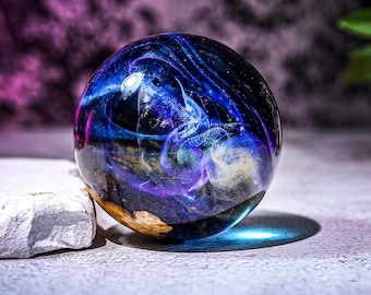 GALAXY Paperweight Northern Lights Paperweight Decor Resin Wood Globe Northern Lights Gift Aurora Borealis Home Decor